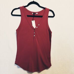 Michael Stars OS (S/M) Luna Henley Tank Top Sangria Red Classic Layering NEW